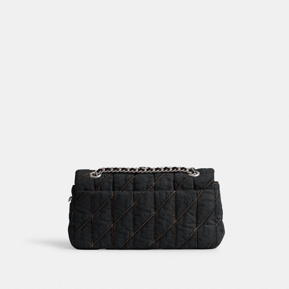 COACH®,Tabby Shoulder Bag 26 With Quilting,Cotton,Shoulder Bag,Chain Detail,Logo,Metal,Compact,Day Party,Black,Back View