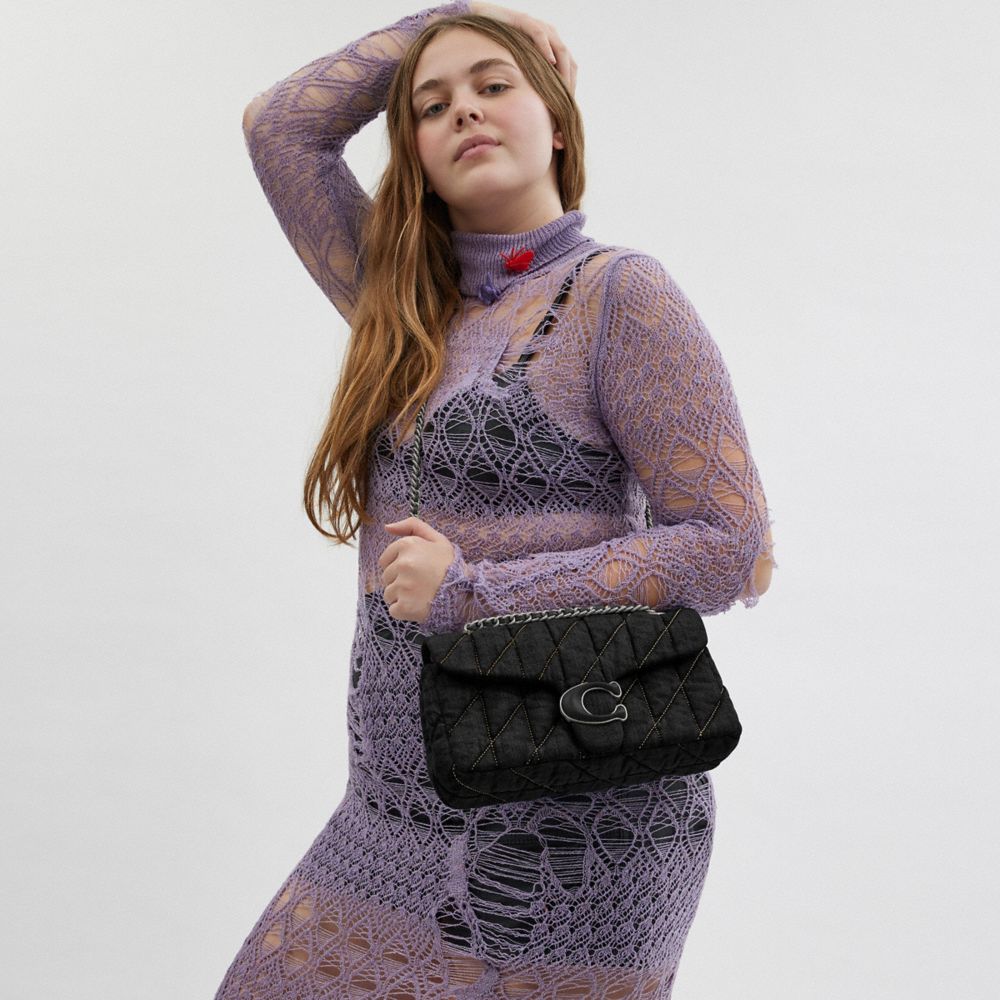 COACH®,Tabby Shoulder Bag 26 With Quilting,Cotton,Shoulder Bag,Chain Detail,Logo,Metal,Compact,Day Party,Black