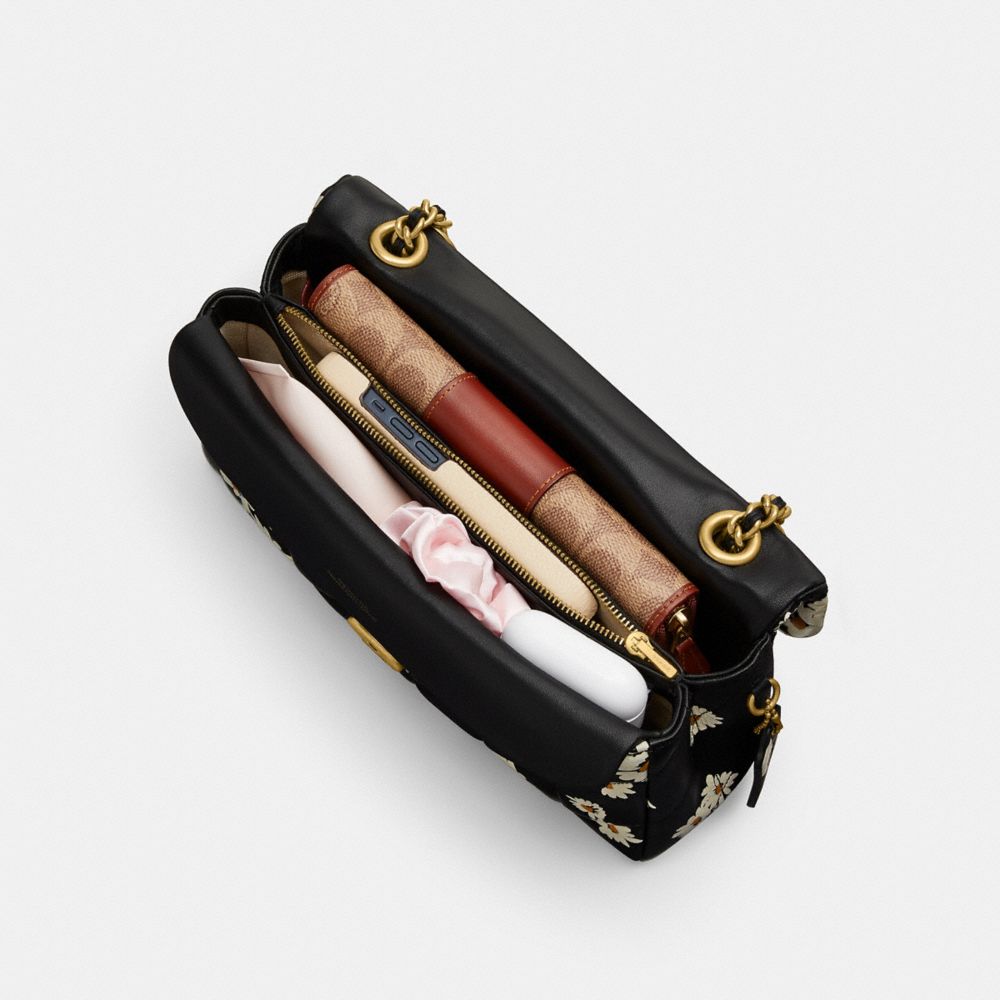COACH®,TABBY SHOULDER BAG 26 WITH QUILTING AND FLORAL PRINT,Nappa leather,Medium,Brass/Black Multi,Inside View, Top View