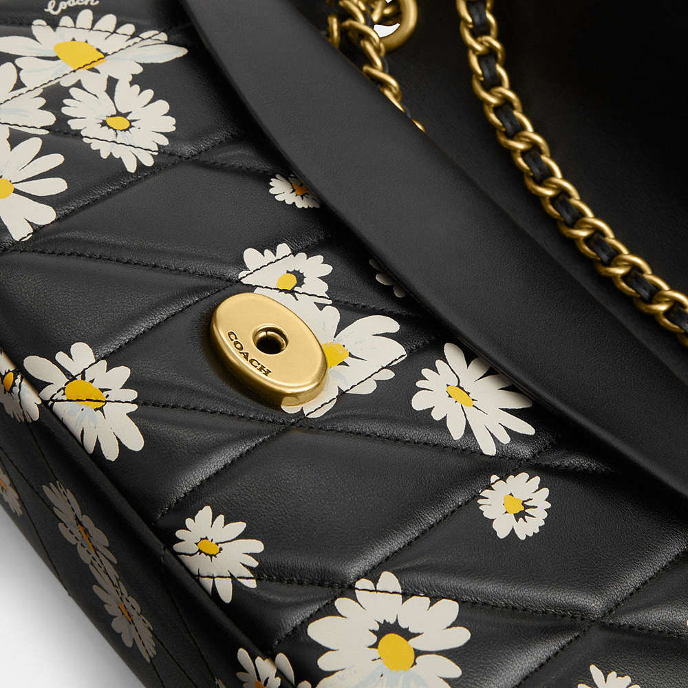 Shop Coach Tabby Shoulder Bag 26 With Quilting And Floral Print In Brass/black Multi
