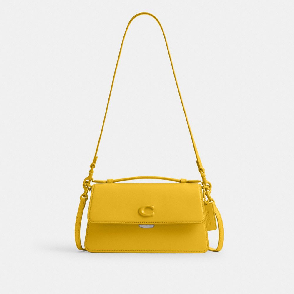 COACH®,JUNO BAG,Glovetanned Leather,Small,Silver/Canary,Front View