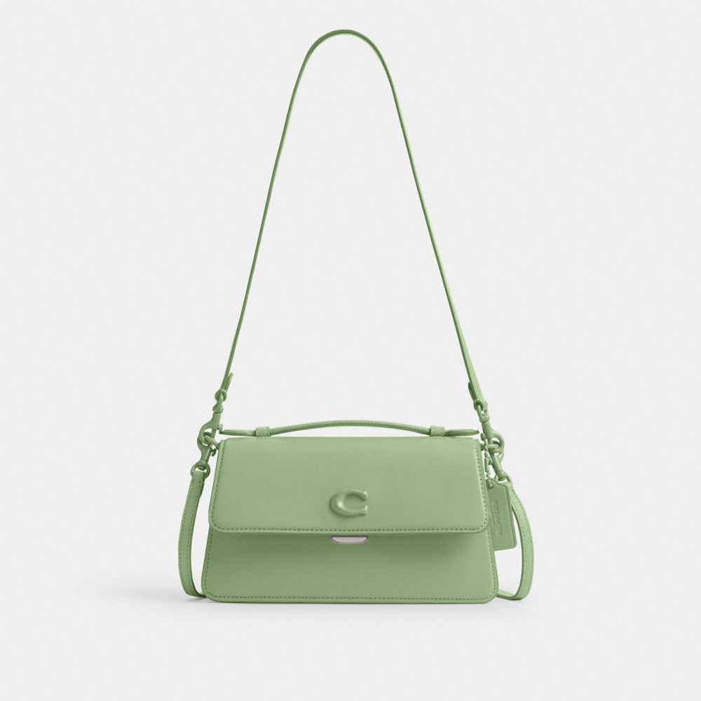 COACH®,JUNO BAG,Glovetanned Leather,Silver/Pale Pistachio,Front View