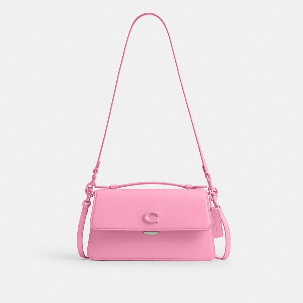 COACH®,JUNO BAG,Glovetanned Leather,Silver/Vivid Pink,Front View