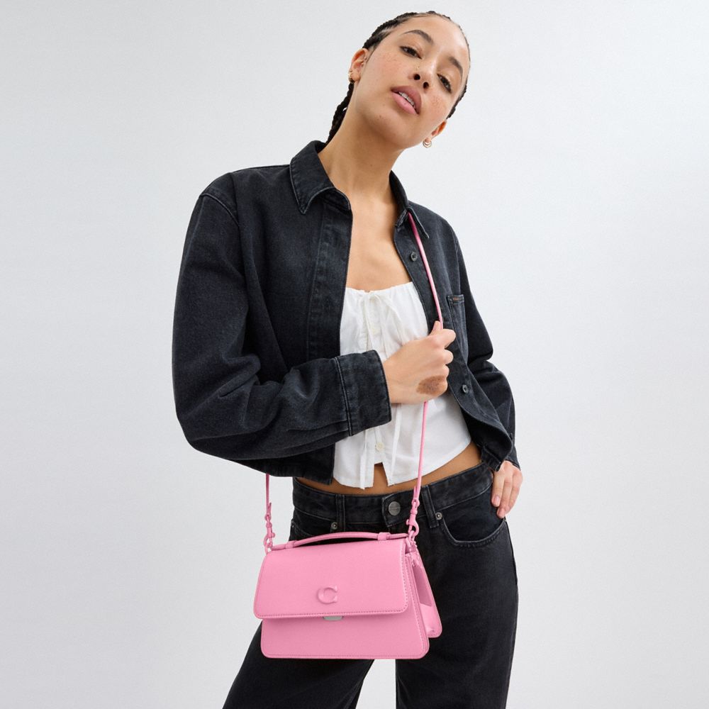 COACH®,SAC JUNO,Cuir tanné à gant,Argent/Rose vif