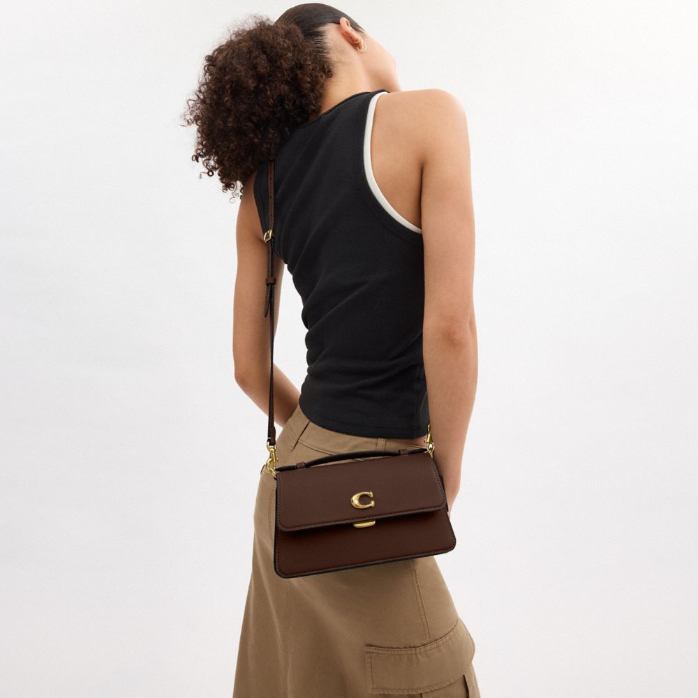 COACH®,Juno Bag,Leather,Shoulder Bag,Logo,Embossed,Casual,Brown