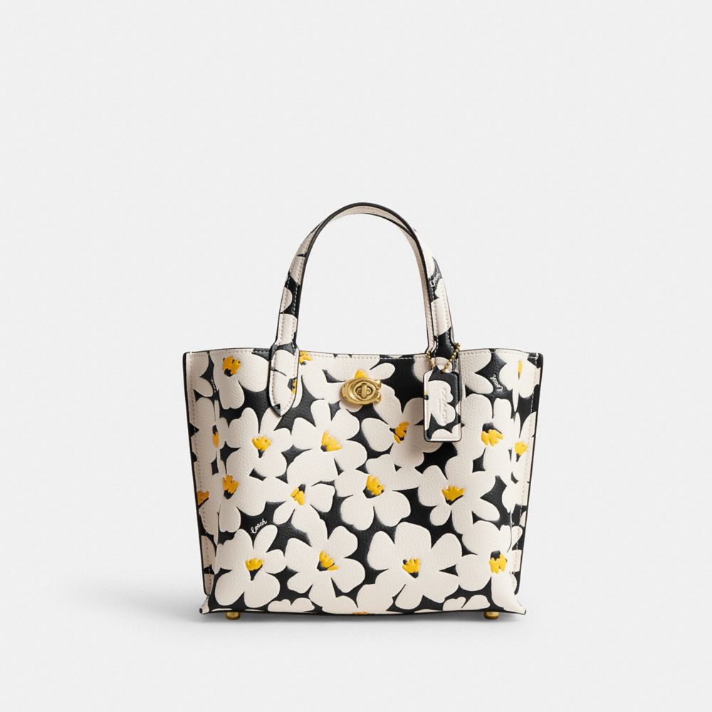 COACH®,WILLOW TOTE BAG 24 WITH FLORAL PRINT,Medium,Brass/Chalk Multi,Front View