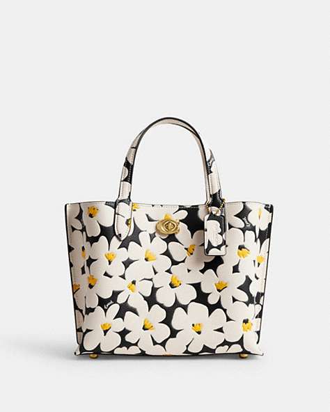 COACH®,WILLOW TOTE BAG 24 WITH FLORAL PRINT,Medium,Brass/Chalk Multi,Front View