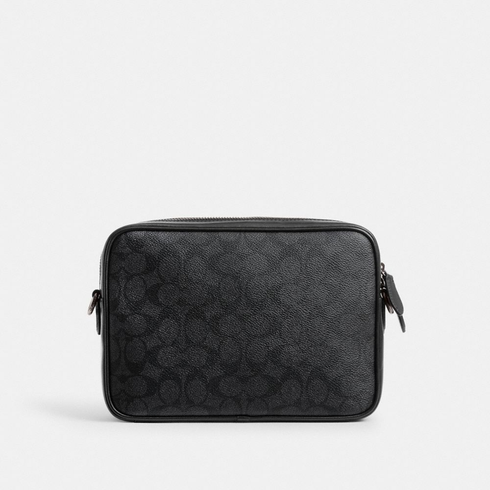 COACH®,Charter Flap Crossbody Bag 24 In Signature Canvas,Leather,Crossbody,Piping,Color Block,Chain Detail,Casual,Black,Back View