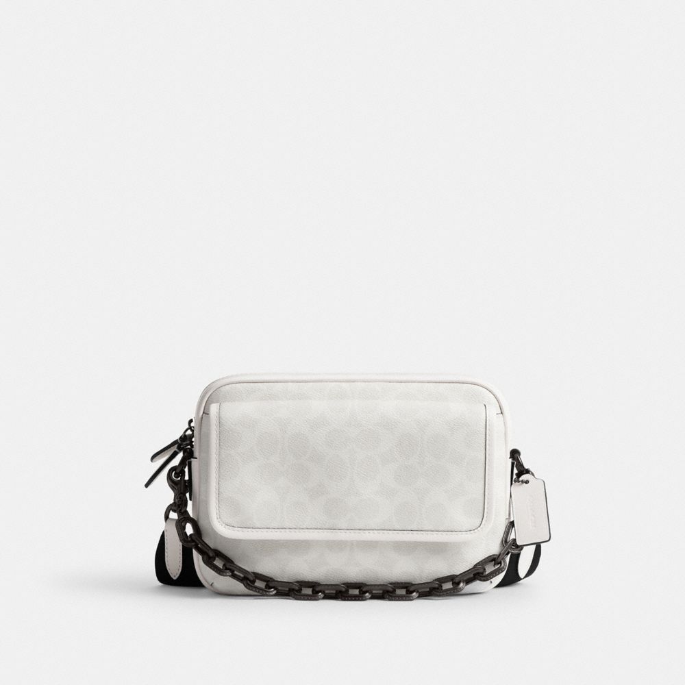 Coach Charter Flap Crossbody Bag 24 In Signature Canvas In White/black Signature