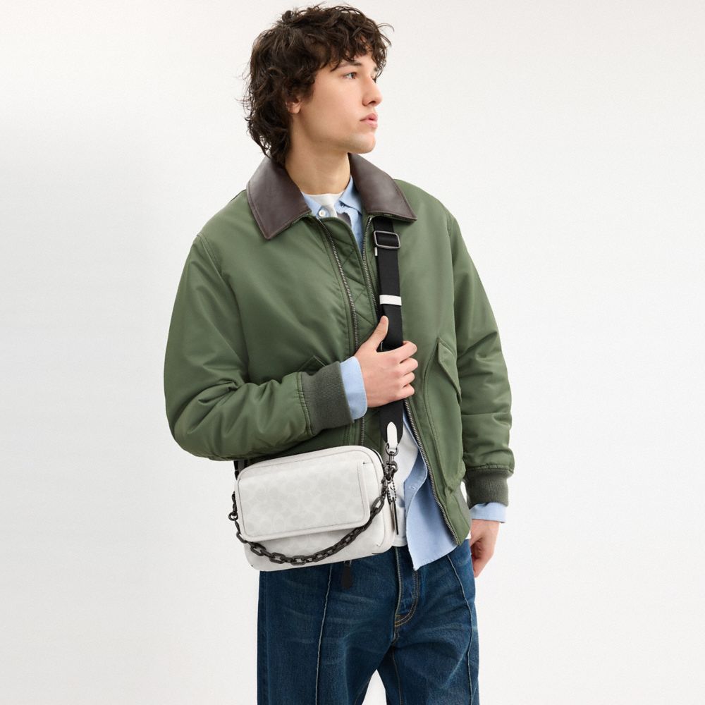 Coach Charter Flap Crossbody Bag 24 In Signature Canvas In White/black Signature