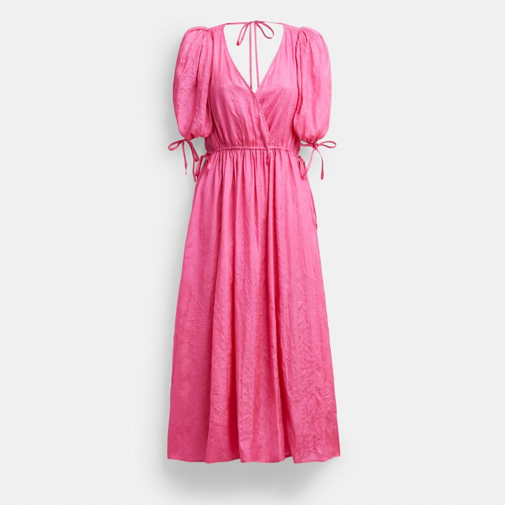 COACH®,LONG DRESS WITH TIES,Silk,Pink,Front View