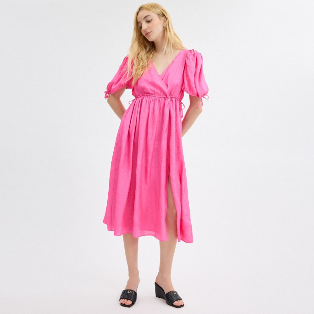 COACH®,LONG DRESS WITH TIES,Silk,Pink,Scale View