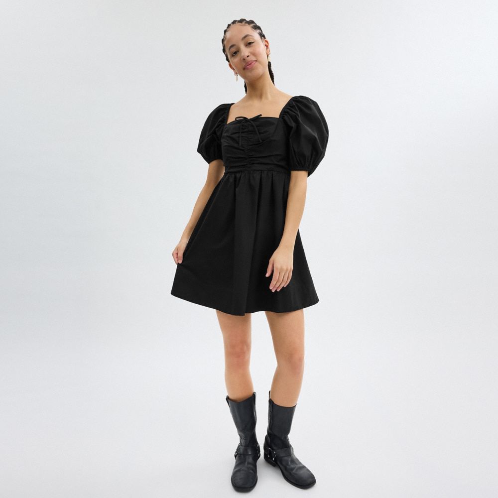 COACH®,SHORT DRESS WITH PUFF SLEEVES IN ORGANIC COTTON,Organic Cotton,Black,Scale View