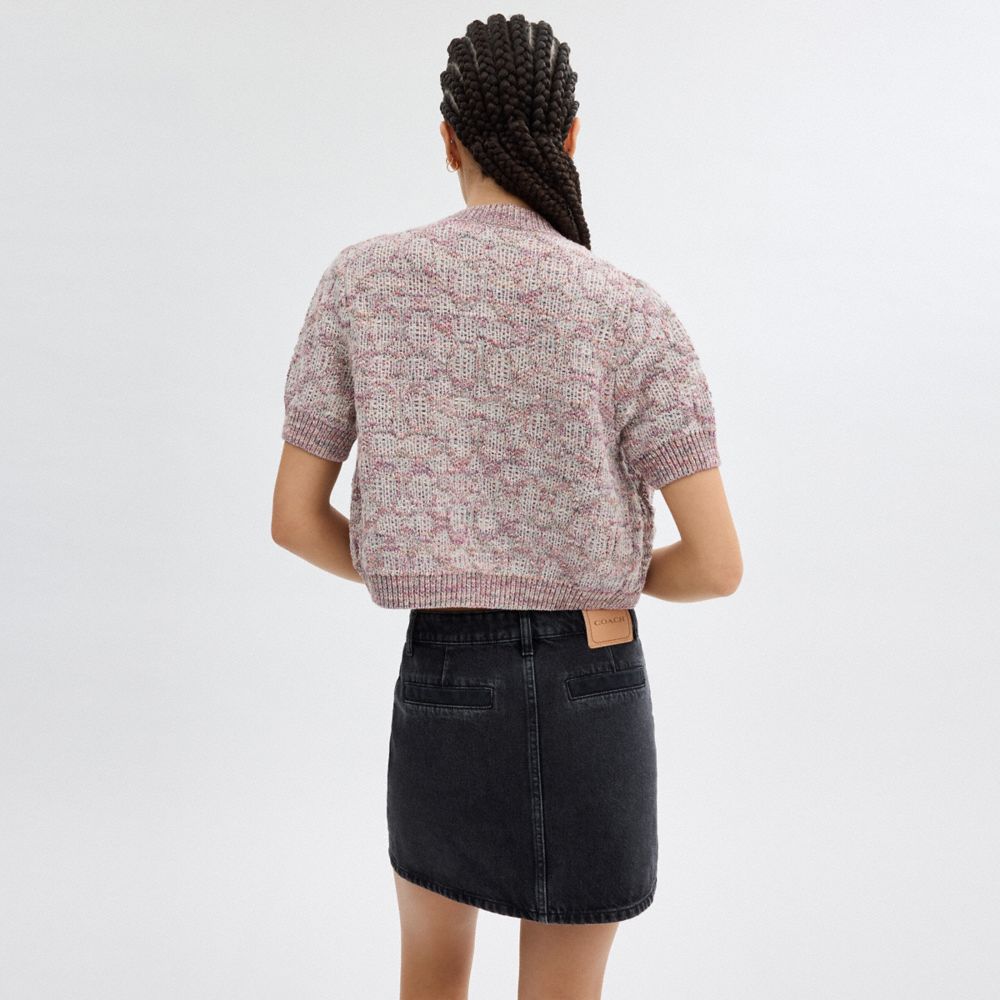 COACH®,SHORT SLEEVE KNIT TOP,cotton,Pink/Multi,Scale View