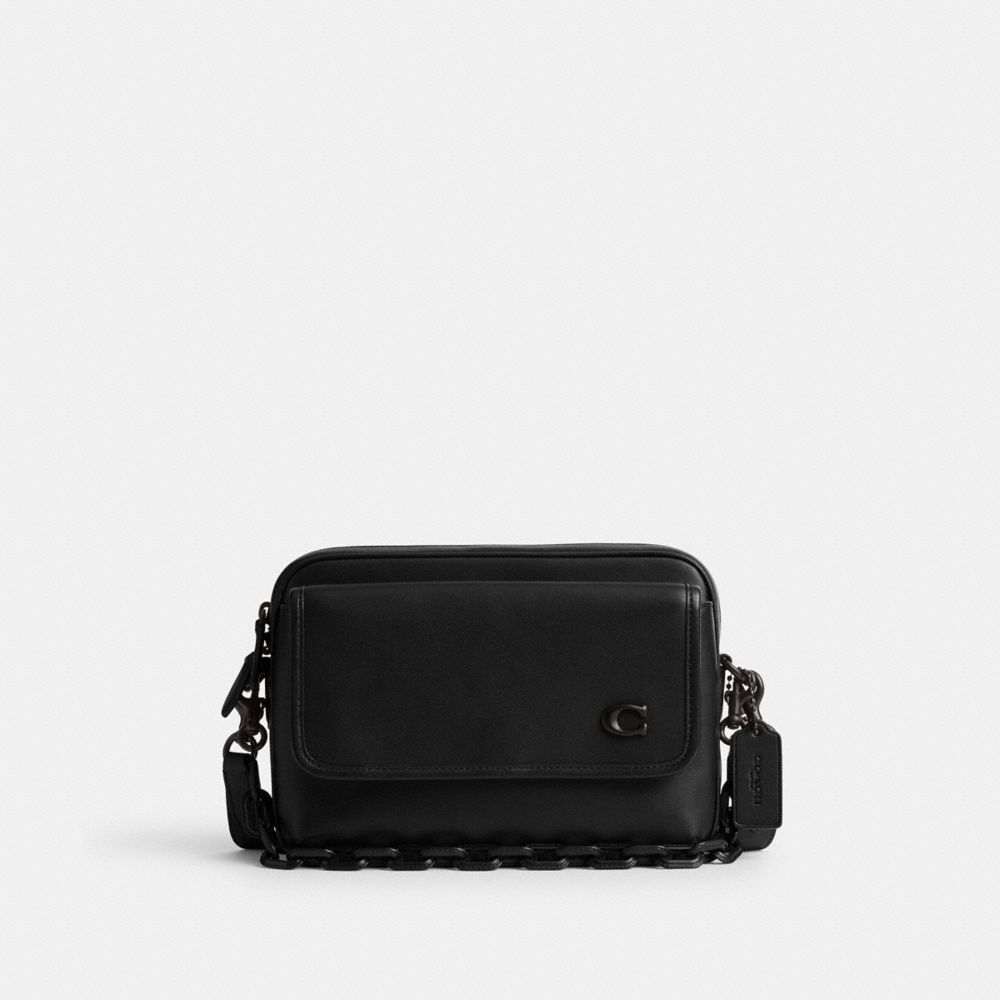 COACH®,CHARTER FLAP CROSSBODY 24,Glovetanned Leather,Small,Black,Front View