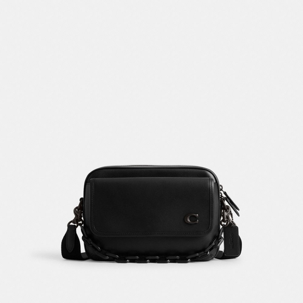 COACH®,CHARTER FLAP CROSSBODY 24,Glovetanned Leather,Small,Black,Front View