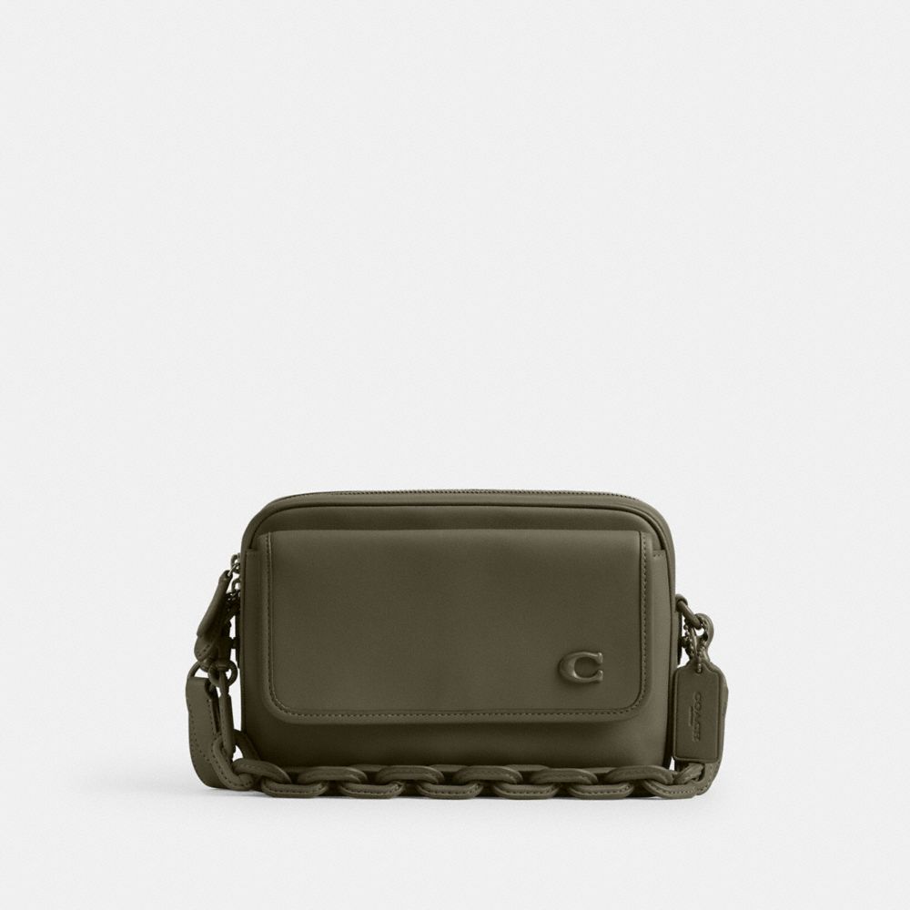 COACH®,CHARTER FLAP CROSSBODY 24,Glovetanned Leather,Small,Army Green,Front View image number 0