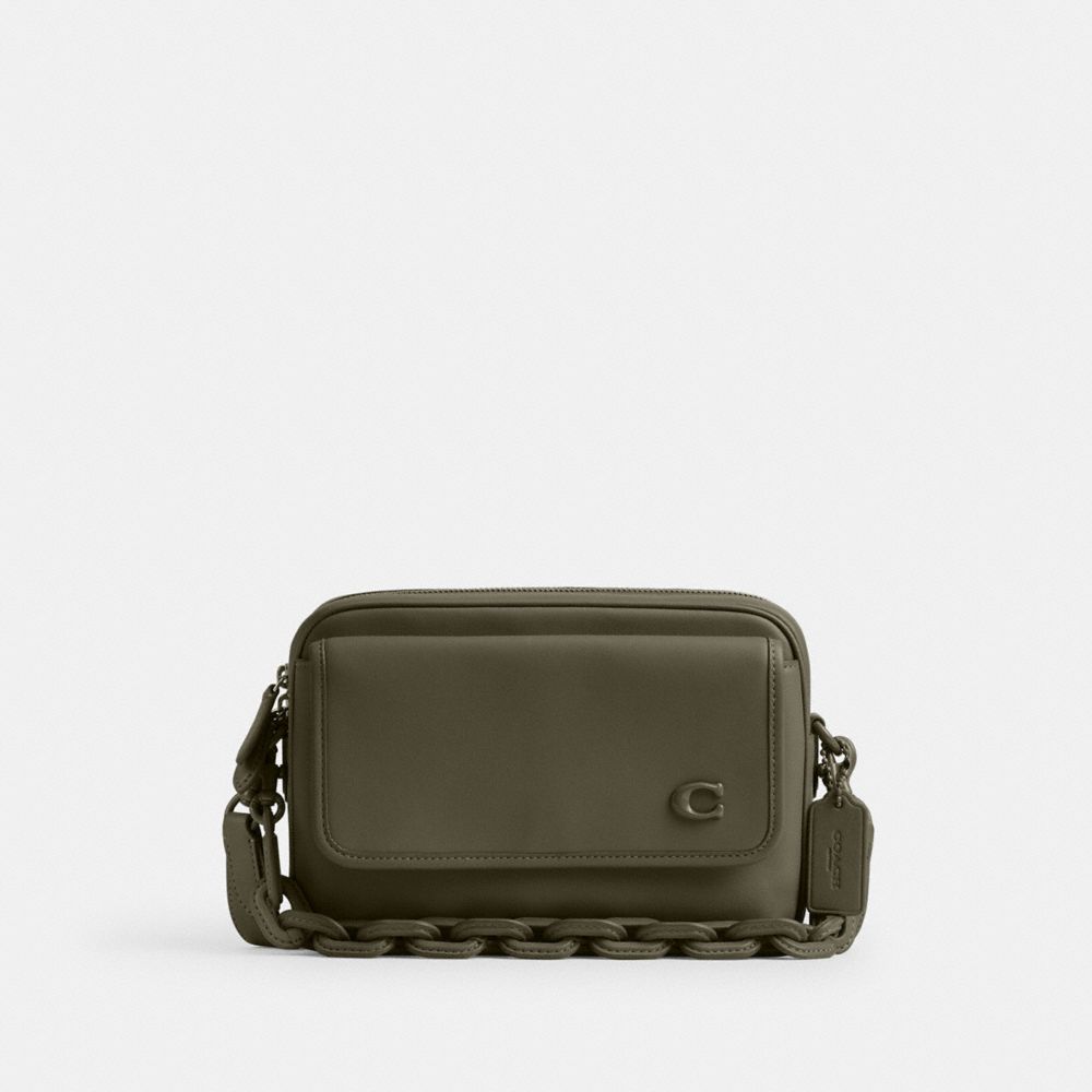 COACH®,CHARTER FLAP CROSSBODY 24,Glovetanned Leather,Small,Army Green,Front View