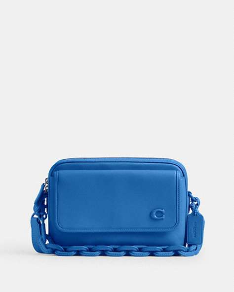 COACH®,CHARTER FLAP CROSSBODY 24,Glovetanned Leather,Small,Blueberry,Front View