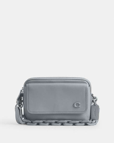 COACH®,CHARTER FLAP CROSSBODY 24,Glovetanned Leather,Small,Grey Blue,Front View