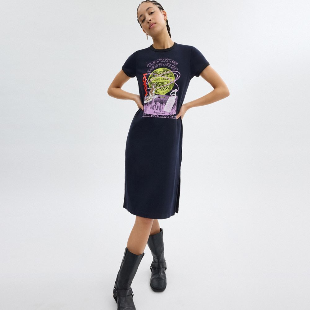 COACH®,90'S T-SHIRT DRESS IN ORGANIC COTTON,Organic Cotton,Navy,Scale View