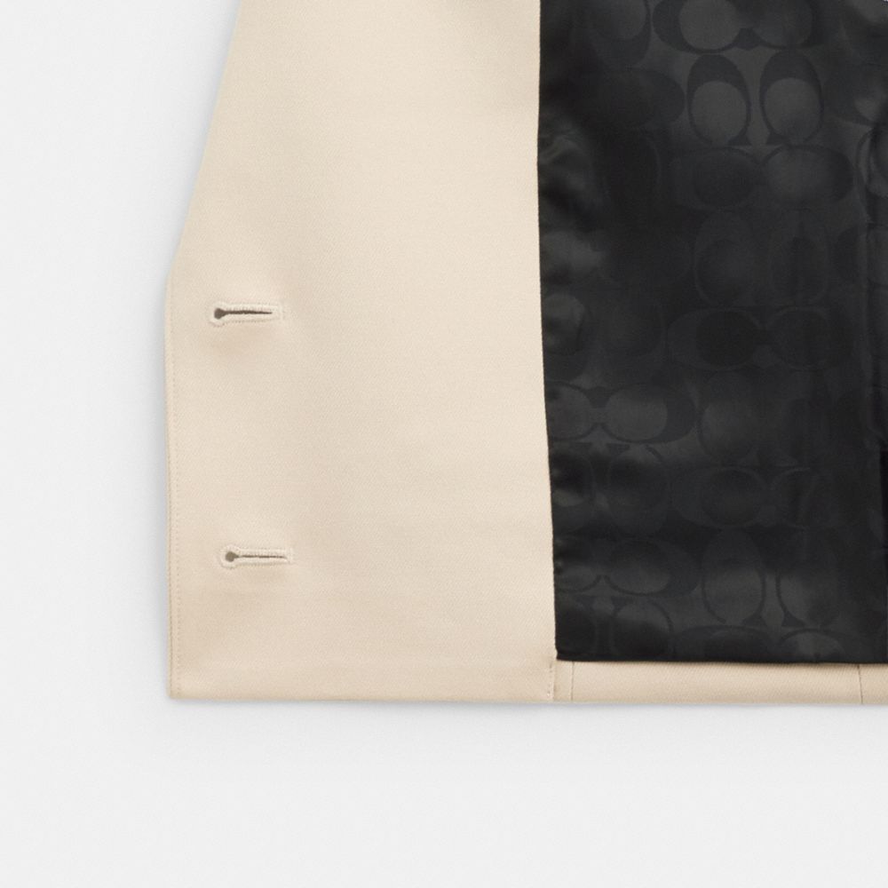 COACH®,Cropped Blazer,Polyester,Viscose,Blazer,Logo,Tag Embellishment,Work,Cream,Inside View,Top View