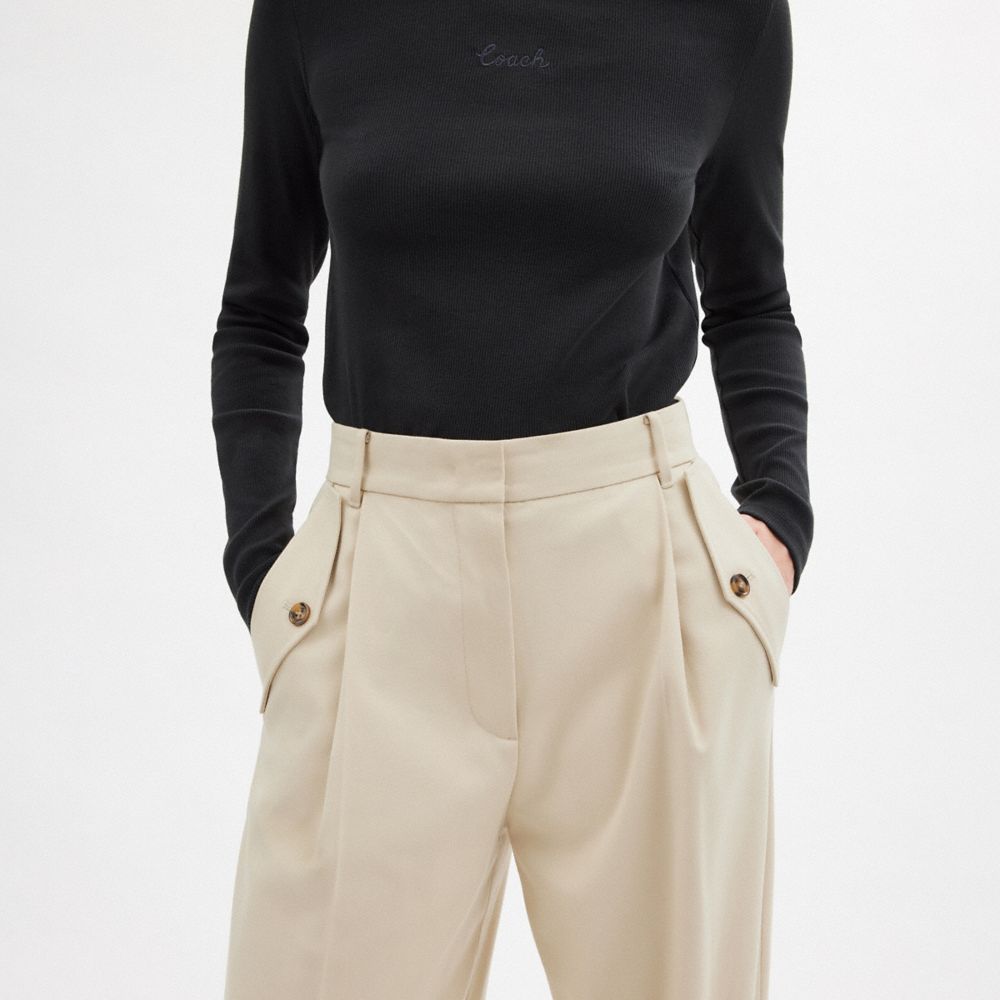 COACH®,Tailored Pants,Straight,Trouser,Boot Cut,Cargo,Pleats,Day Party,Work,Beige,Detail View