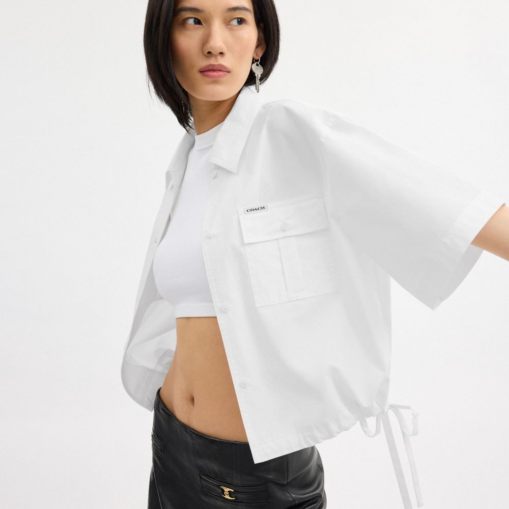 COACH®,CHEMISE EN COTON BIOLOGIQUE,Blanc,Detail View