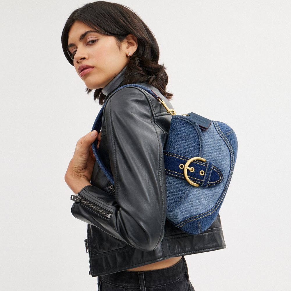 COACH®,Soho Flap Bag In Repurposed Denim,,Detail View