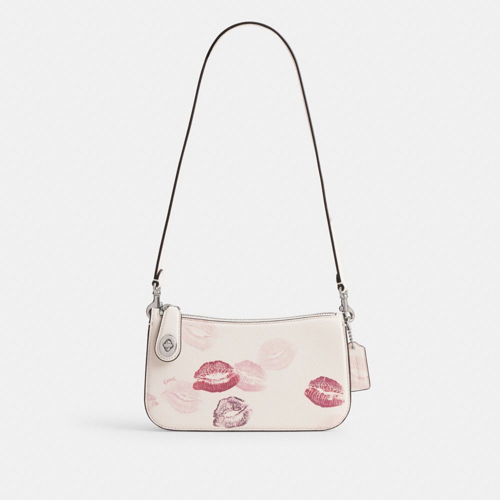 COACH®,PENN SHOULDER BAG WITH LIP PRINT,Glovetan Leather,Mini,Silver/Chalk Multi,Front View