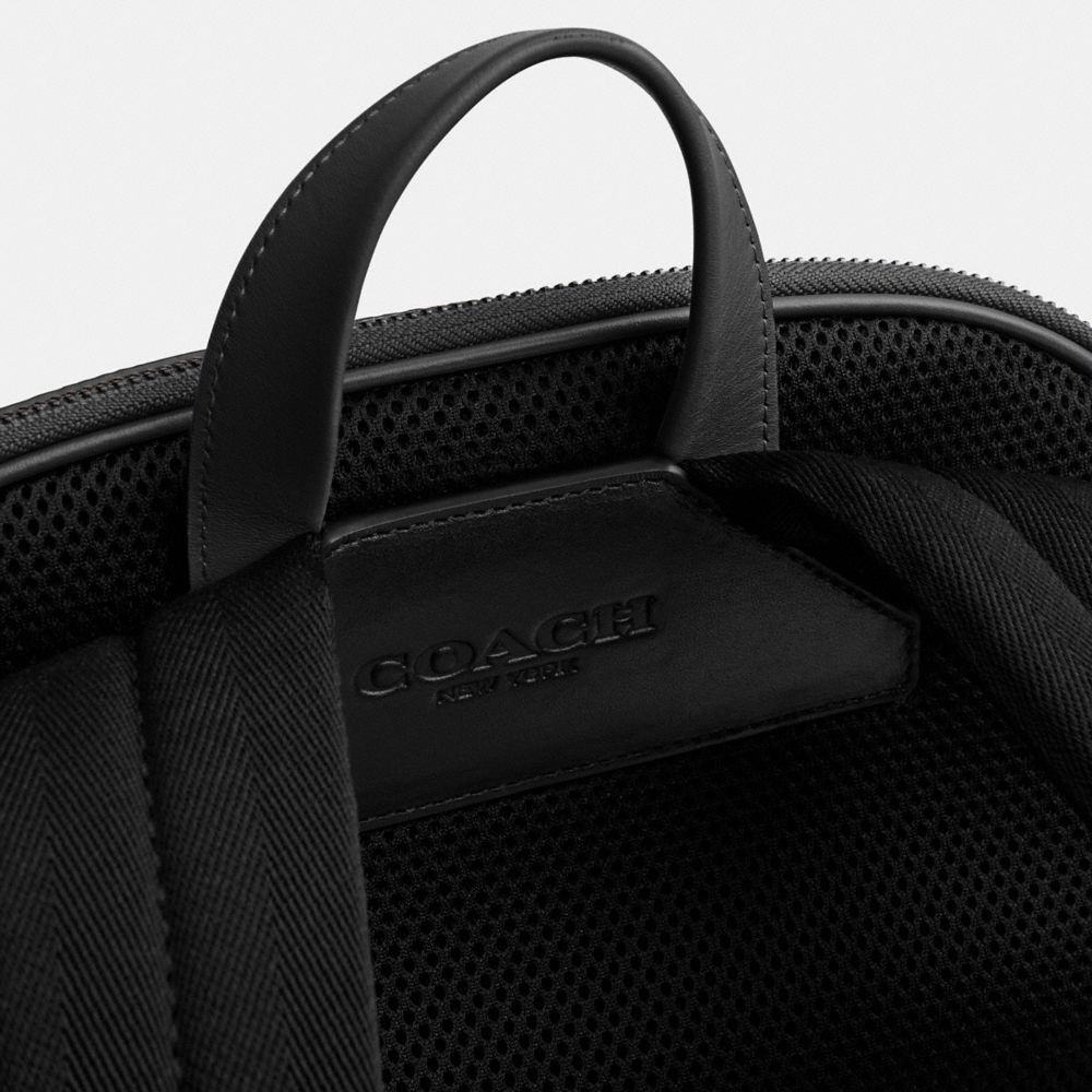 COACH®,Gotham Backpack In Signature Canvas,Leather,Backpack,Piping,Black,Closer View