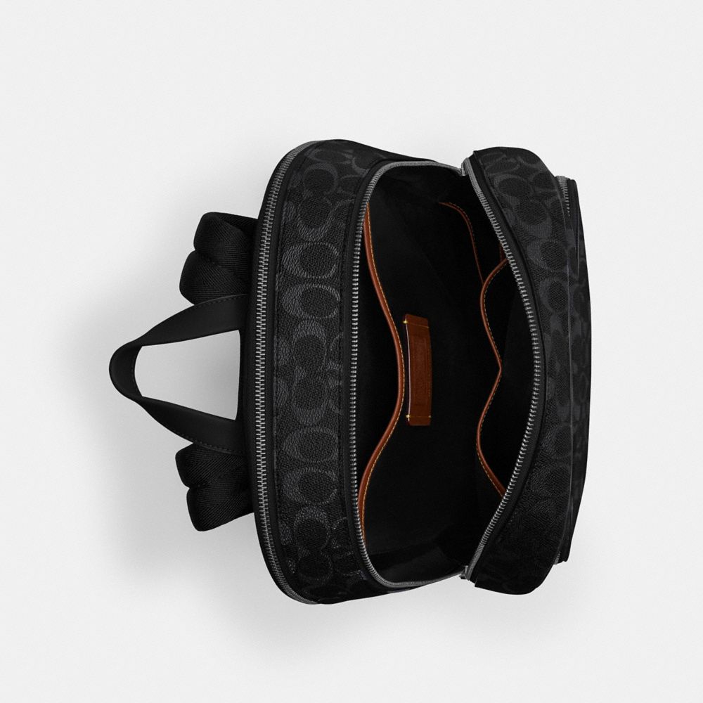 COACH®,Gotham Backpack In Signature Canvas,Leather,Backpack,Piping,Black,Inside View,Top View