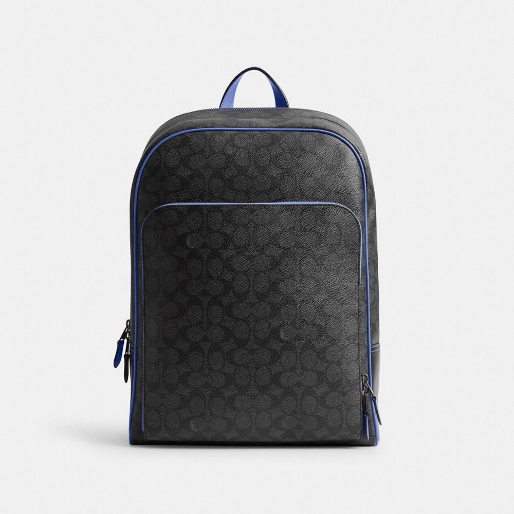 COACH®,GOTHAM BACKPACK IN SIGNATURE CANVAS,Signature Coated Canvas,Large,Charcoal/Blueberry,Front View