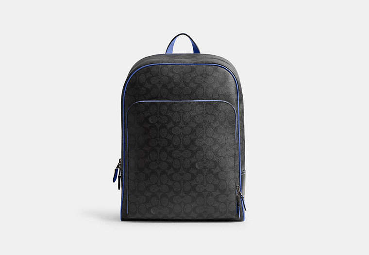 COACH®,GOTHAM BACKPACK IN SIGNATURE CANVAS,Large,Charcoal/Blueberry,Front View