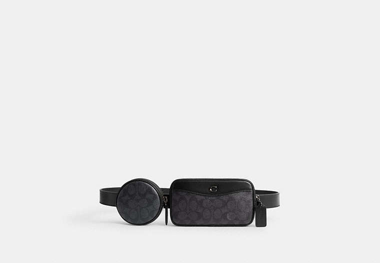 COACH®,MULTI POUCH BELT BAG IN SIGNATURE CANVAS,Mini,Charcoal,Front View image number 0