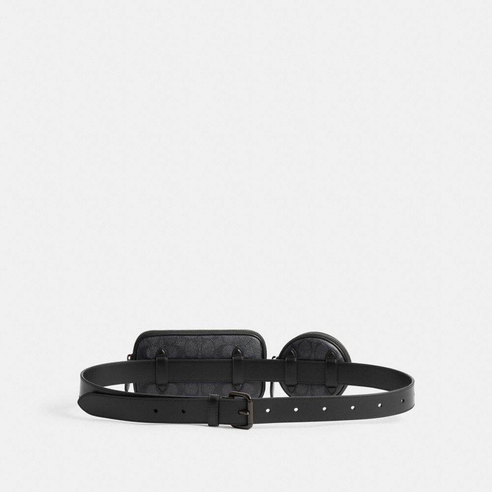 COACH®,MULTI POUCH BELT BAG IN SIGNATURE CANVAS,Mini,Charcoal,Back View