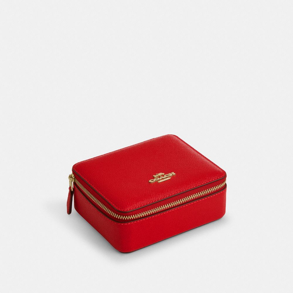 COACH®,LARGE JEWELRY BOX,Mini,Gold/Electric Red,Front View