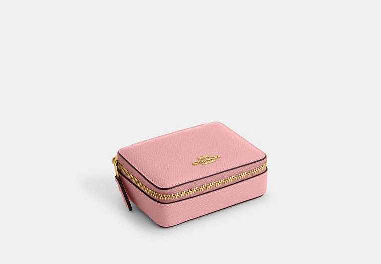 COACH®,WEEKLY PILL BOX,Crossgrain Leather,Mini,Gold/Light Blush,Front View