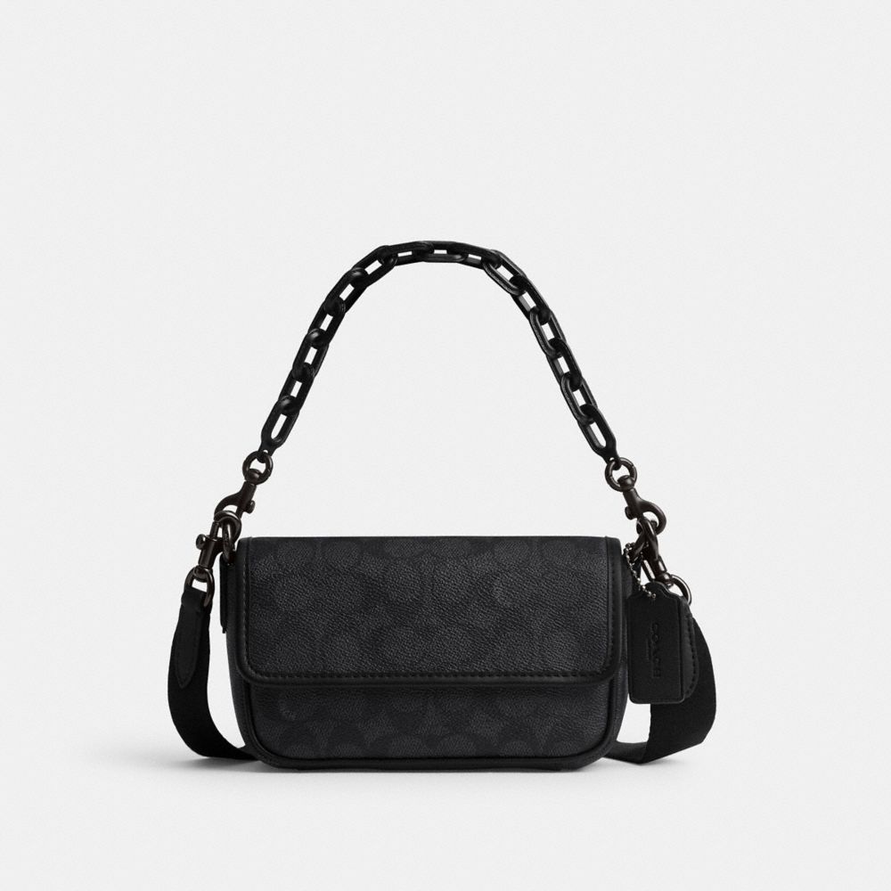 COACH®,CHARTER FLAP CROSSBODY 18 IN SIGNATURE CANVAS,Mini,Charcoal,Front View image number 0