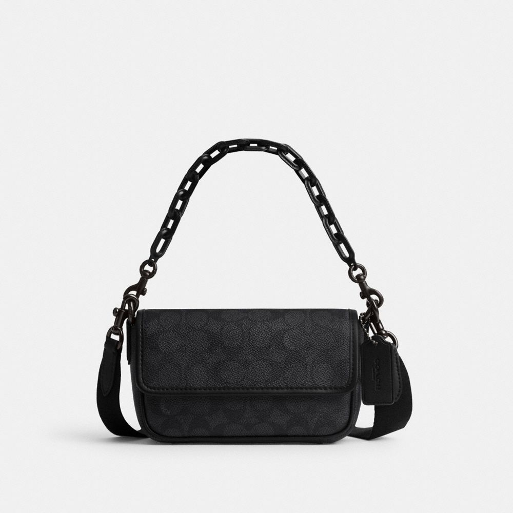 COACH®,CHARTER FLAP CROSSBODY 18 IN SIGNATURE CANVAS,Mini,Charcoal,Front View