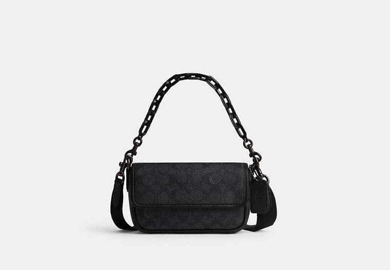 COACH®,CHARTER FLAP CROSSBODY 18 IN SIGNATURE CANVAS,Mini,Charcoal,Front View