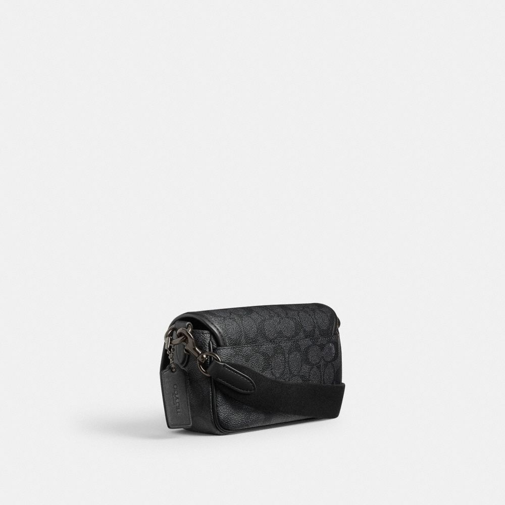 COACH®,CHARTER FLAP CROSSBODY 18 IN SIGNATURE CANVAS,Mini,Charcoal,Angle View