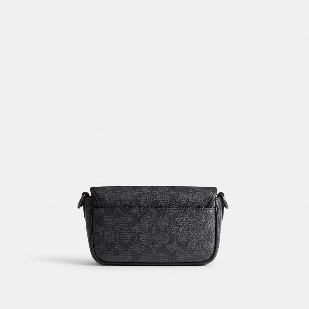 COACH®,CHARTER FLAP CROSSBODY 18 IN SIGNATURE CANVAS,Mini,Charcoal,Back View