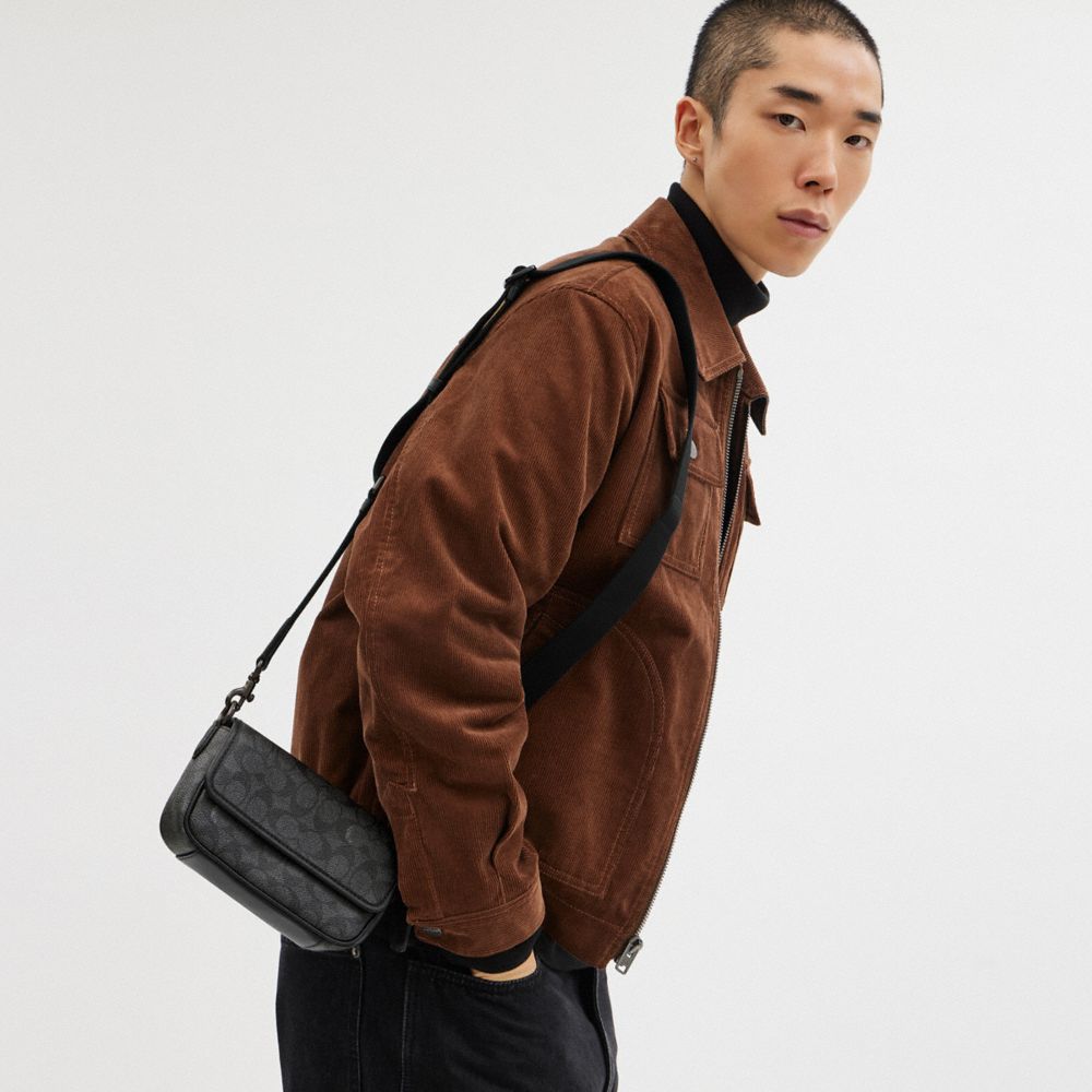 Coach Charter Flap Crossbody 18 In Signature Canvas In Charcoal