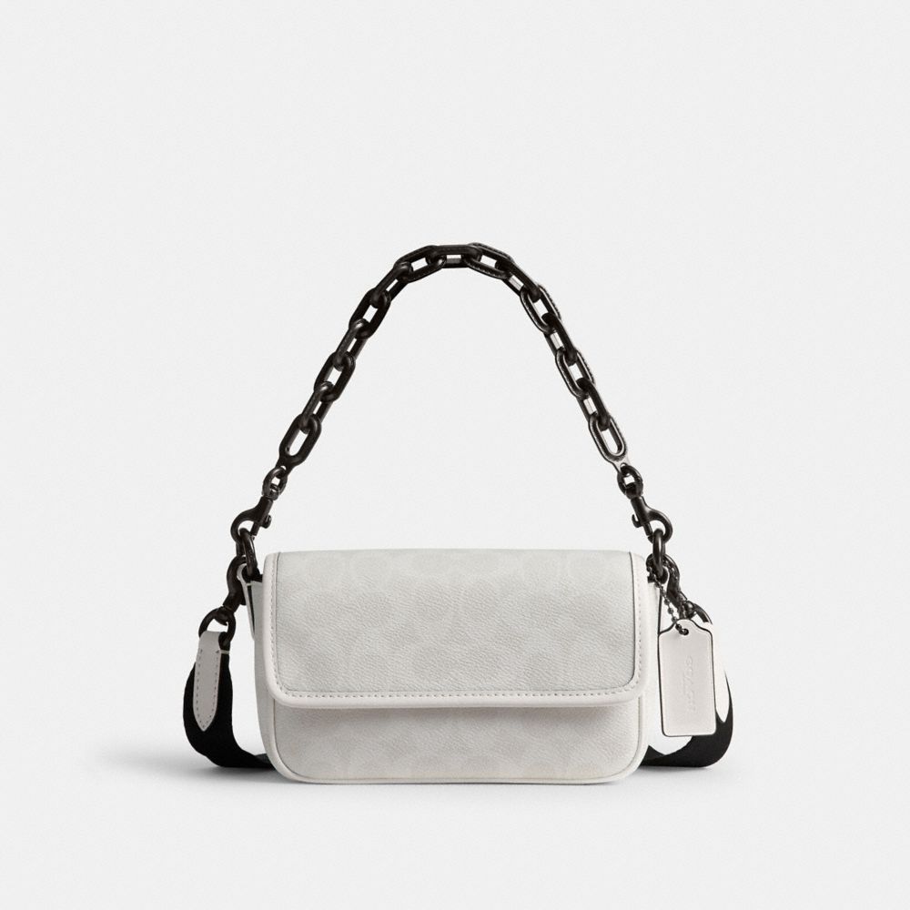 Coach Charter Flap Crossbody Bag 18 In Signature Canvas In White/black Signature