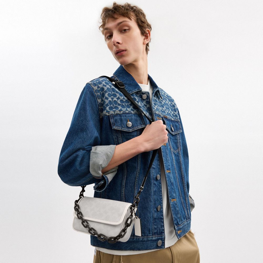 Coach Charter Flap Crossbody Bag 18 In Signature Canvas In White/black Signature