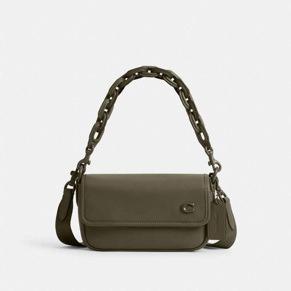 COACH®,CHARTER FLAP CROSSBODY 18,Glovetanned Leather,Mini,Army Green,Front View