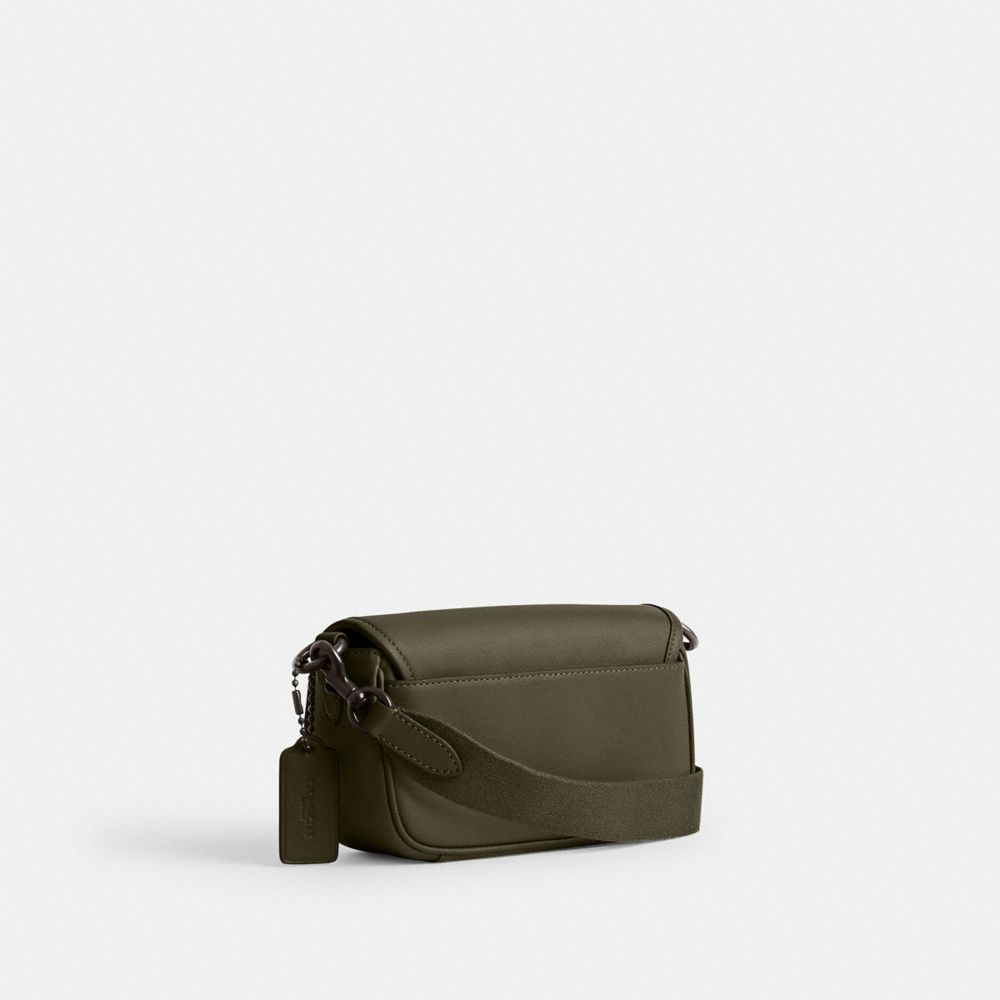 COACH®,CHARTER FLAP CROSSBODY 18,Glovetanned Leather,Mini,Army Green,Angle View