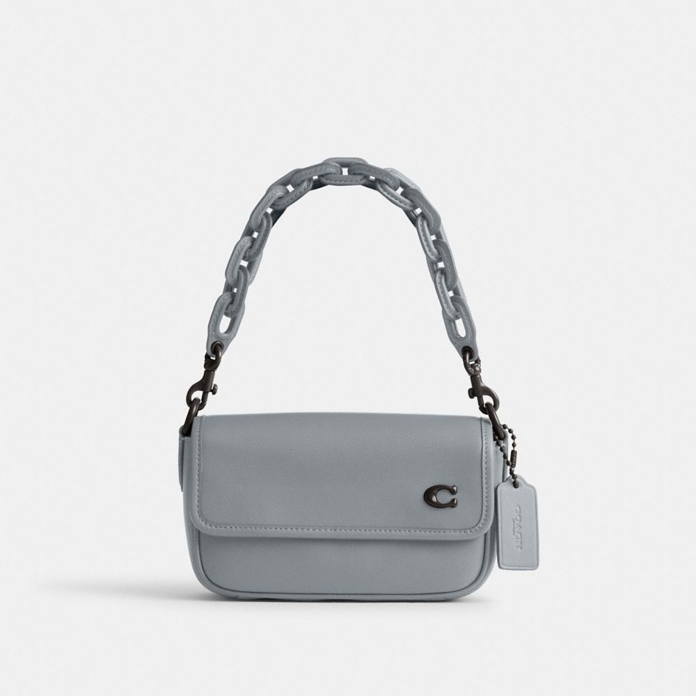COACH®,CHARTER FLAP CROSSBODY 18,Glovetanned Leather,Mini,Grey Blue,Front View