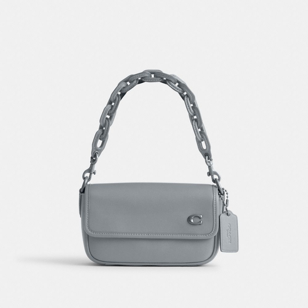 COACH®,CHARTER FLAP CROSSBODY 18,Glovetanned Leather,Mini,Grey Blue,Front View image number 0